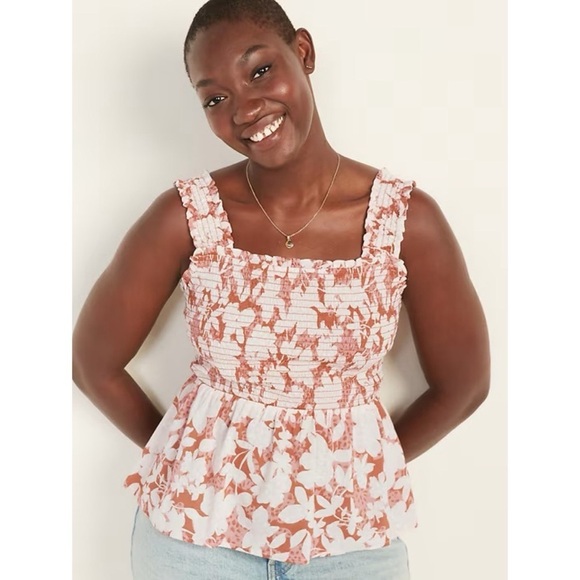 NWT Old Navy Sleeveless Smocked Bodice Floral Print Top Ginger - Picture 1 of 12
